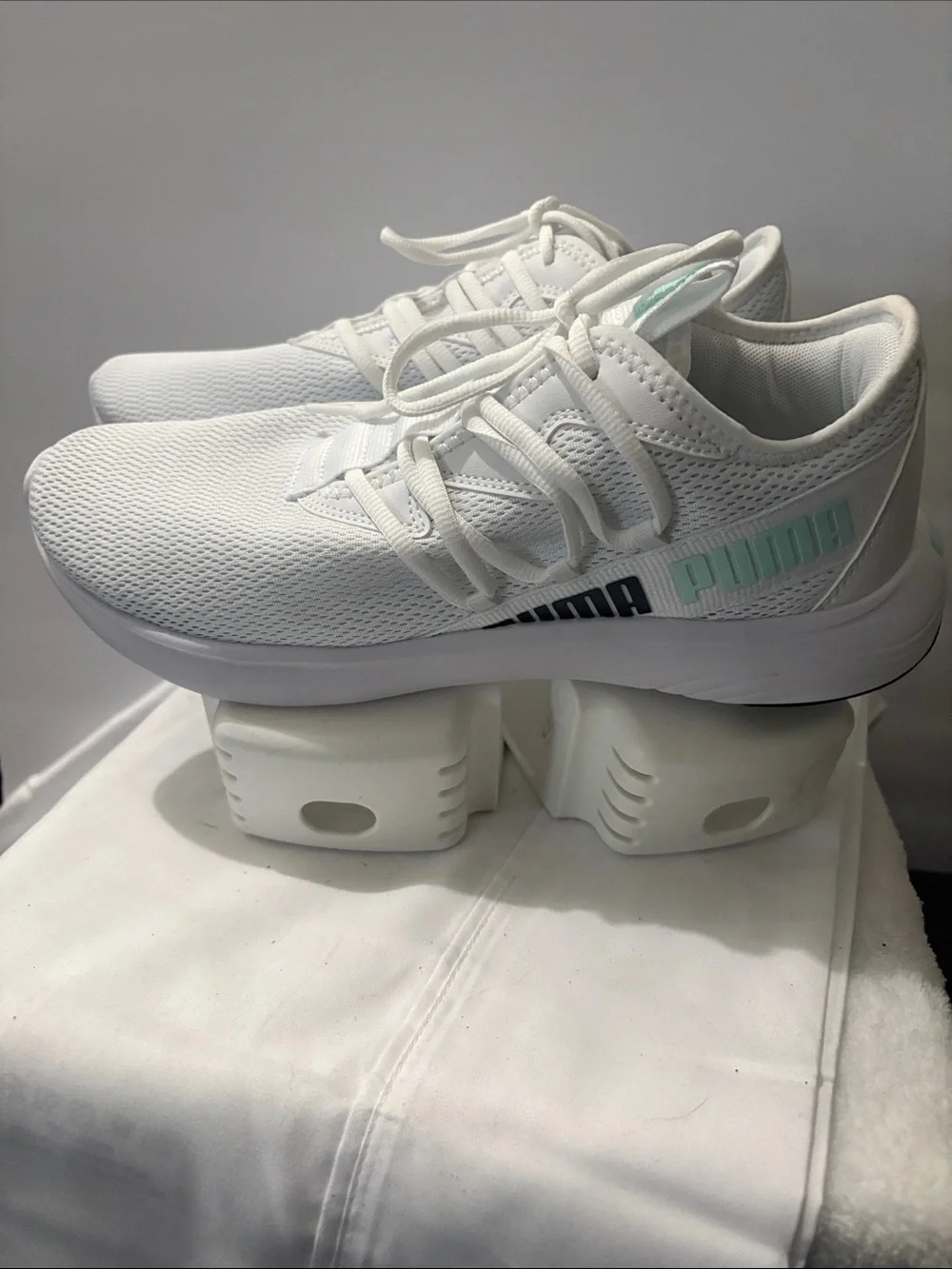Puma All-White Lightweight Mesh Athletic Sneakers